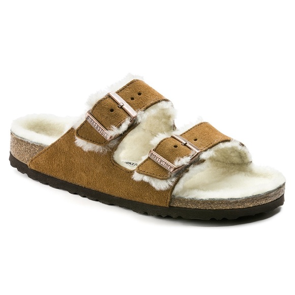 Birkenstock Arizona Shearling Suede Leather Slide in Mink NWOT - Picture 3 of 14